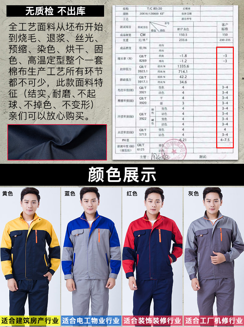 长袖装修工作服套装男女工厂工衣车间厂服上衣耐磨汽修工服劳保服(图4)