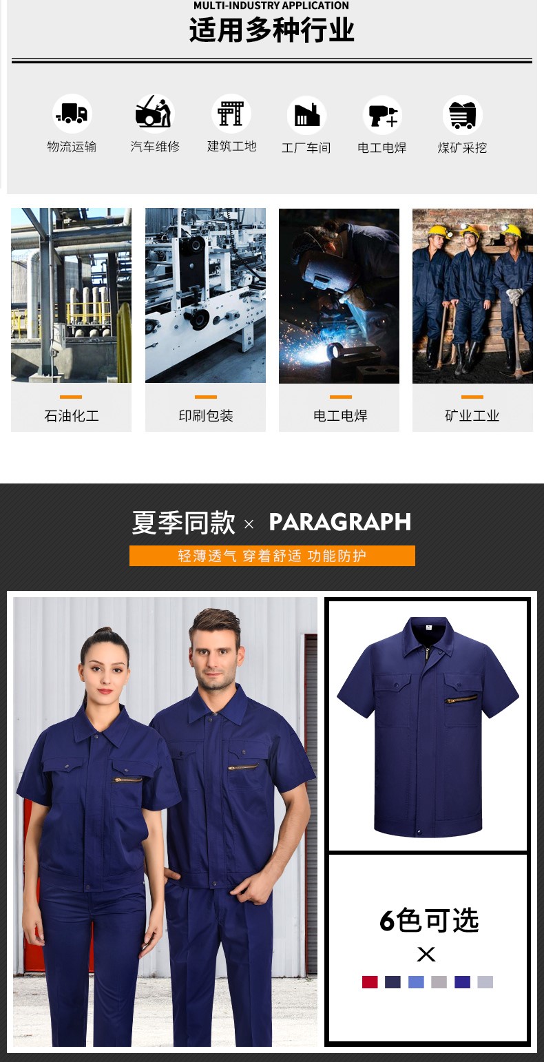 防静电工作服套装 汽修服工程服劳保服工厂车间工装工服定制(图5)