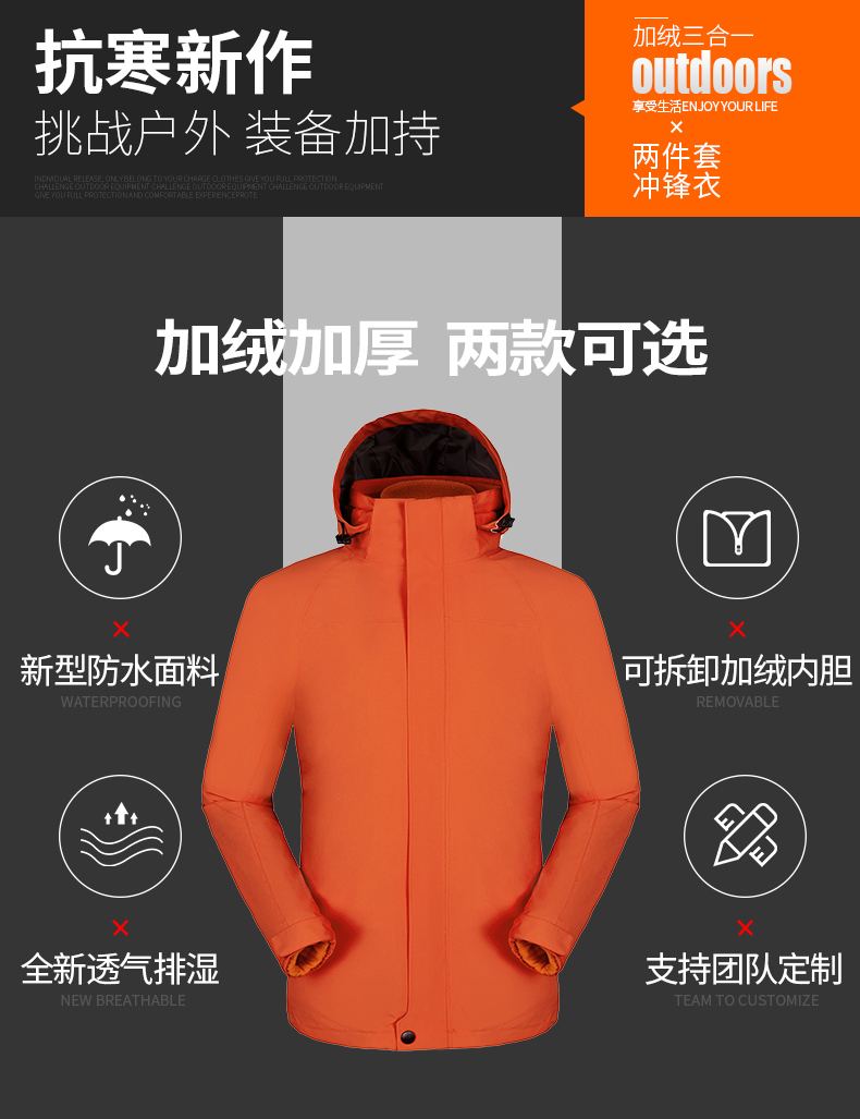 外卖冲锋衣定制工作服外套防风防水加厚企业工装情侣登山服印logo(图2)