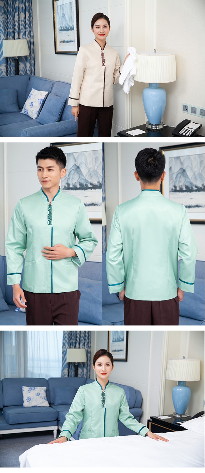 高档酒店客房保洁服秋冬季定做医院护工PA工作服装家政物业长袖女(图7)