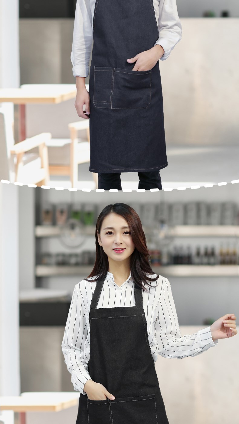 帆布牛仔布料围裙韩版时尚厨房l加厚ogo定制劳保工业工作围裙男女(图17)
