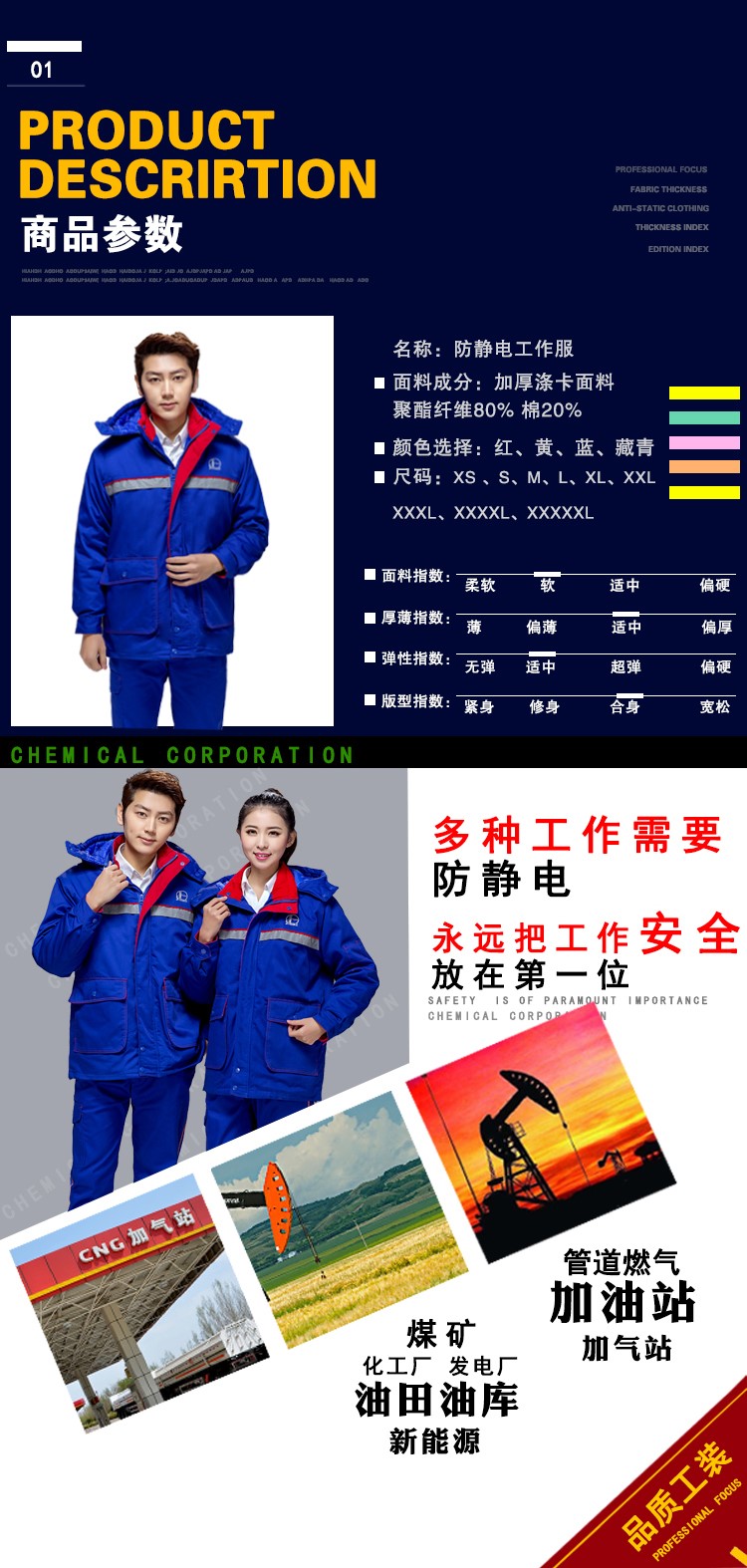 工作服冬装 棉服加厚防静电棉衣长袖中石化中石油套装(图2)