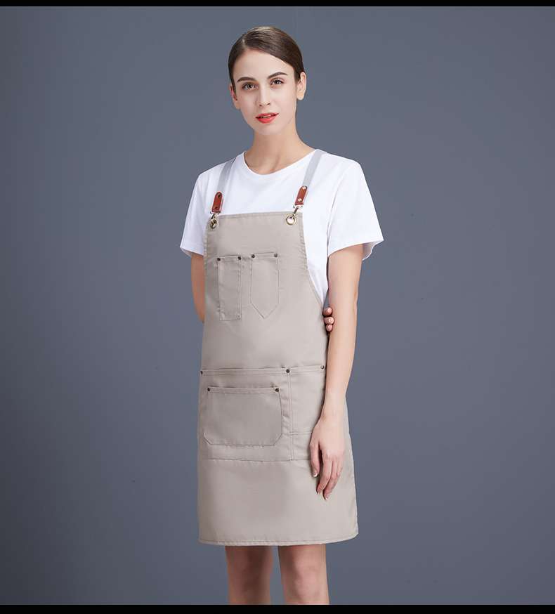帆布牛仔围裙 韩版工作服厨房女定制logo定做网咖花店咖啡店印字(图13)