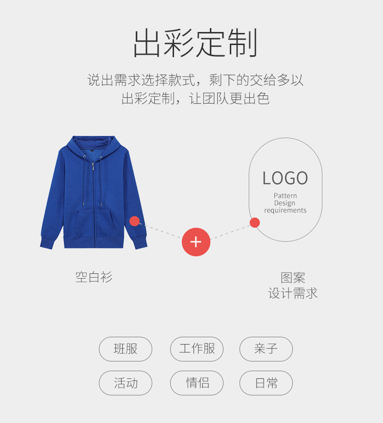 卫衣定制logo长袖开衫diy衣服订制工作服拉链卫衣工衣班服(图2)