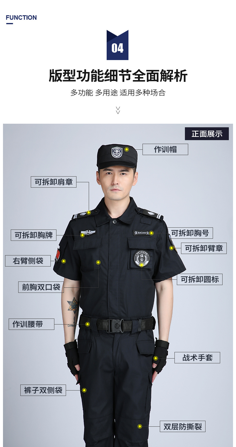 保安工作制服春秋网格黑色作训服套装男夏季耐磨夏装短袖作训服(图6)