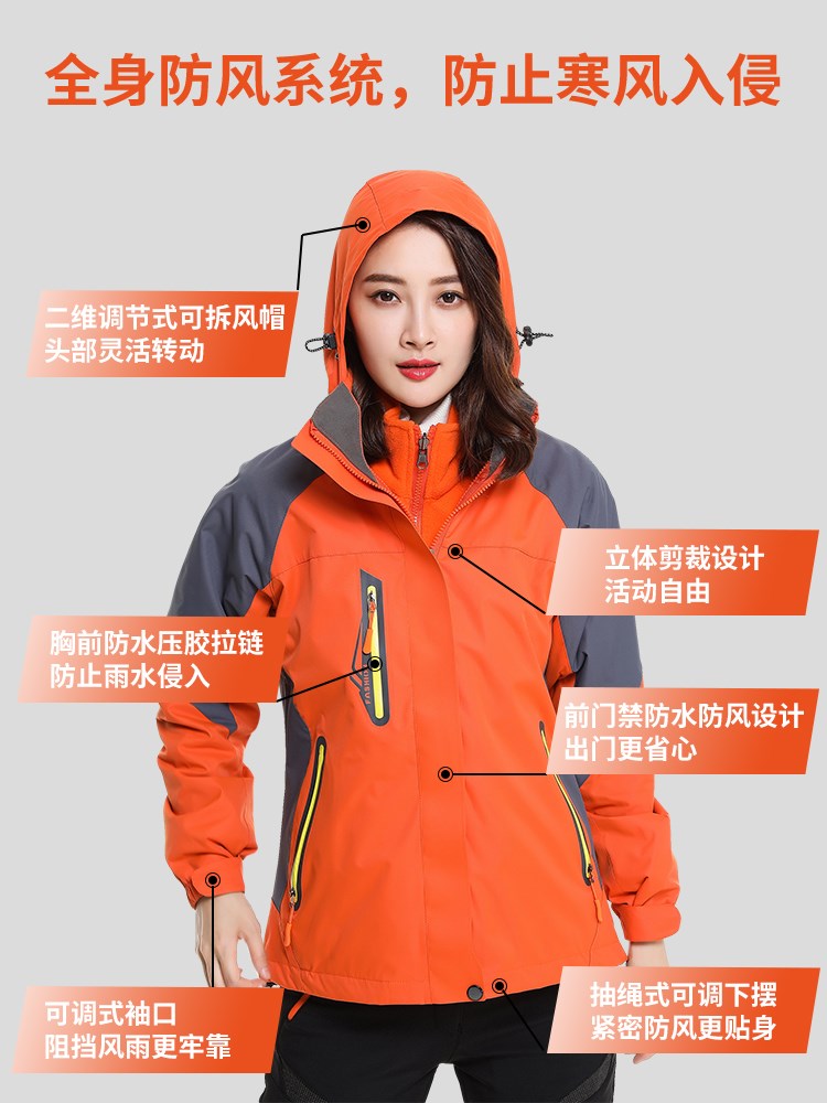 冲锋衣男女三合一潮牌两件套可拆卸加绒加厚秋冬季防水户外登山服(图2)