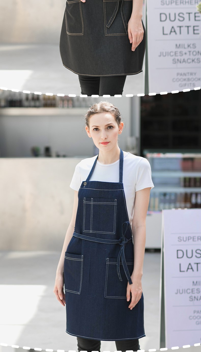 帆布牛仔布料围裙韩版时尚厨房l加厚ogo定制劳保工业工作围裙男女(图15)