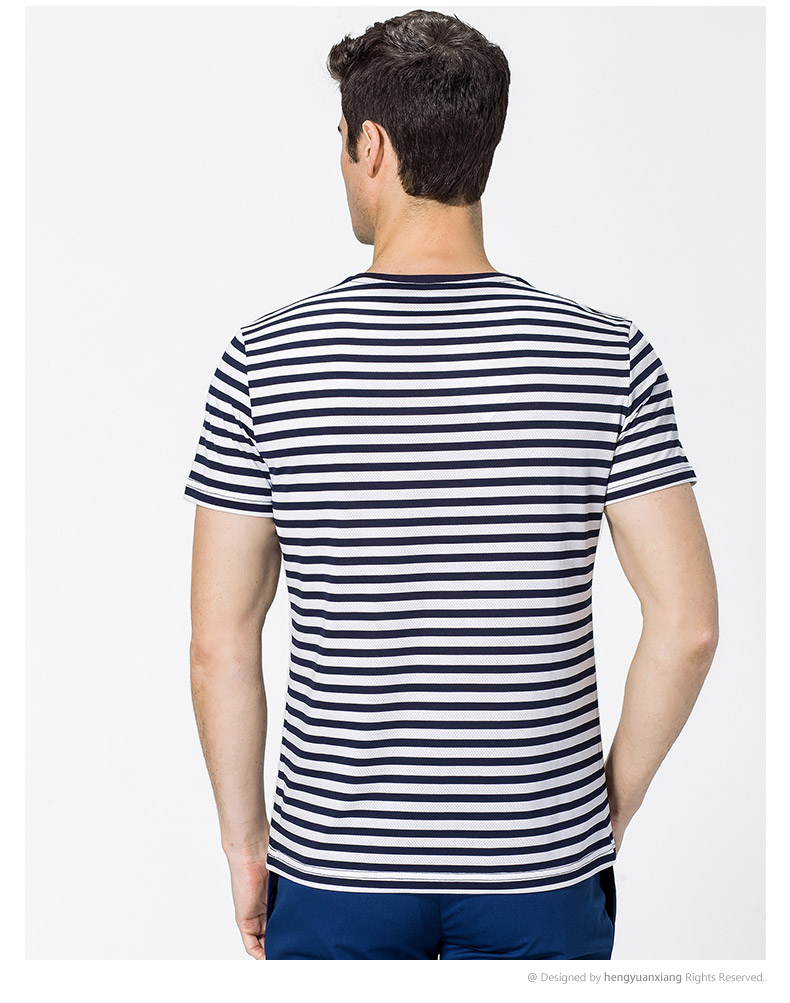 t恤男短袖V领条纹体恤新款夏季中年半袖男休闲爸爸装打底衫(图11)