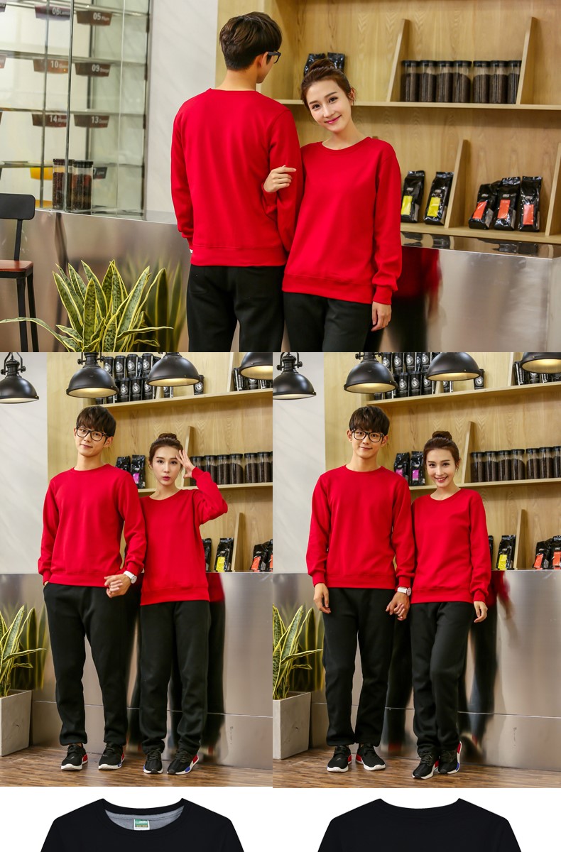 圆领纯色T恤加绒卫衣团体工作服diy快餐厅超市卖场工作服可印logo(图3)