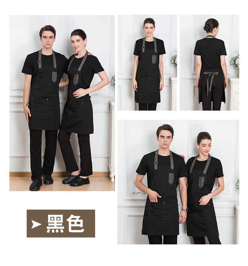 韩版时尚帆布牛仔围裙定制logo印字奶茶店咖啡师烘焙画画工作服女(图10)