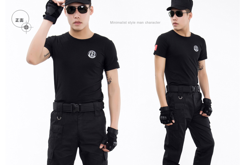 保安作训服短袖T恤纯棉黑色酒店物业保安圆领T恤衫工作制服可定制(图11)