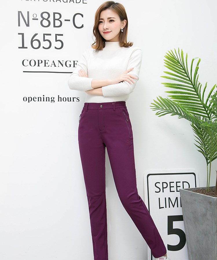 秋冬季户外抓绒软壳冲锋裤女加绒加厚防水防风寒滑雪裤男大码宽松(图5)