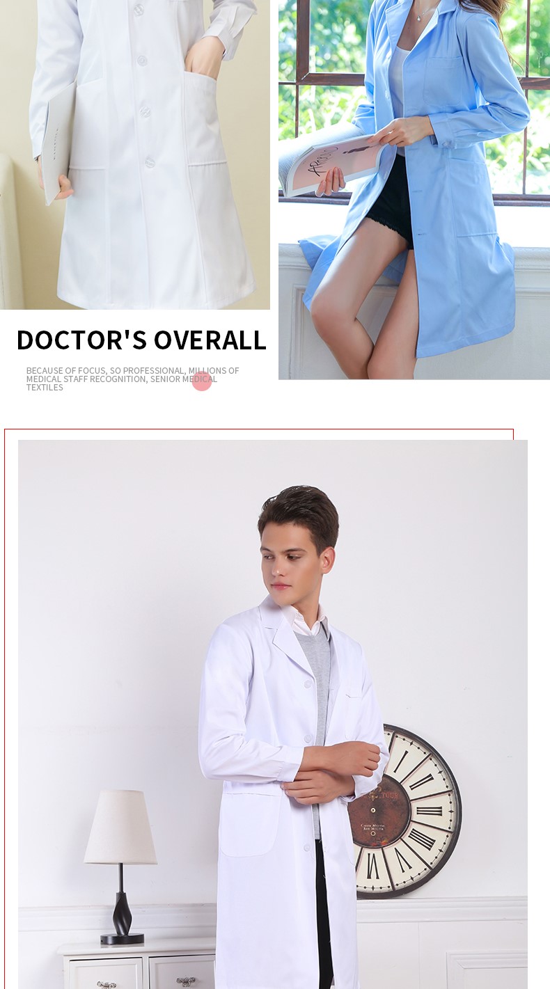 白大褂长袖女医生服短袖定制logo印字长款实验服大学生化学工作室(图15)