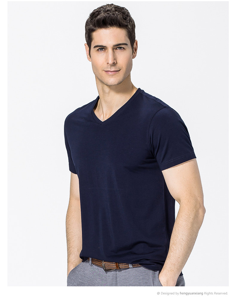 V领短袖t恤男 中青年男士纯色打底衫2019夏季新款半袖体恤(图9)