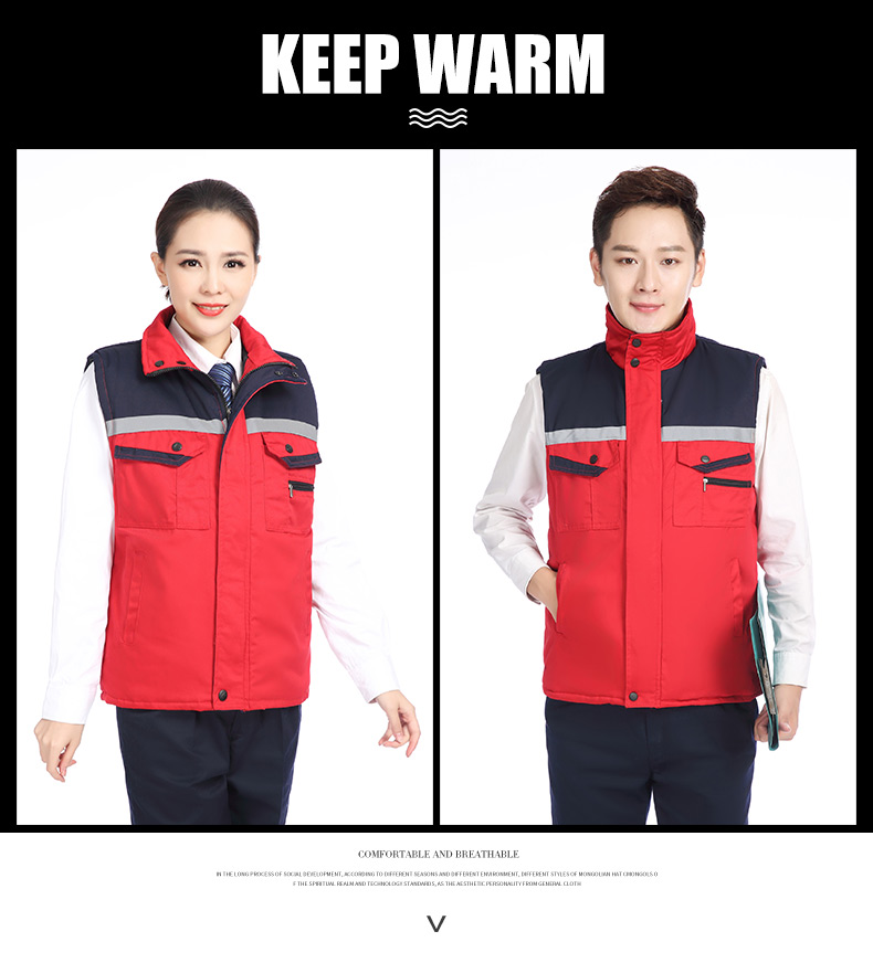 冬季建筑工地工人工厂仓储反光条背心男女环卫工程保暖棉马甲(图12)