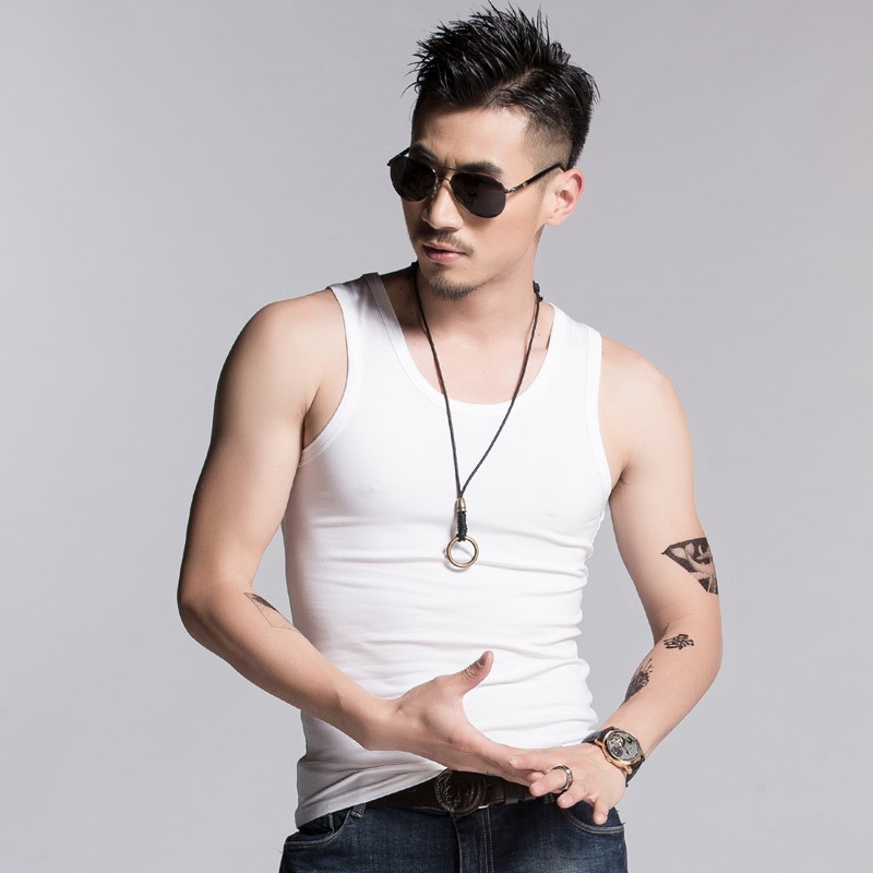 运动背心男潮牌健身坎肩男士修身打底个性潮流夏季纯棉无袖t恤男(图3)