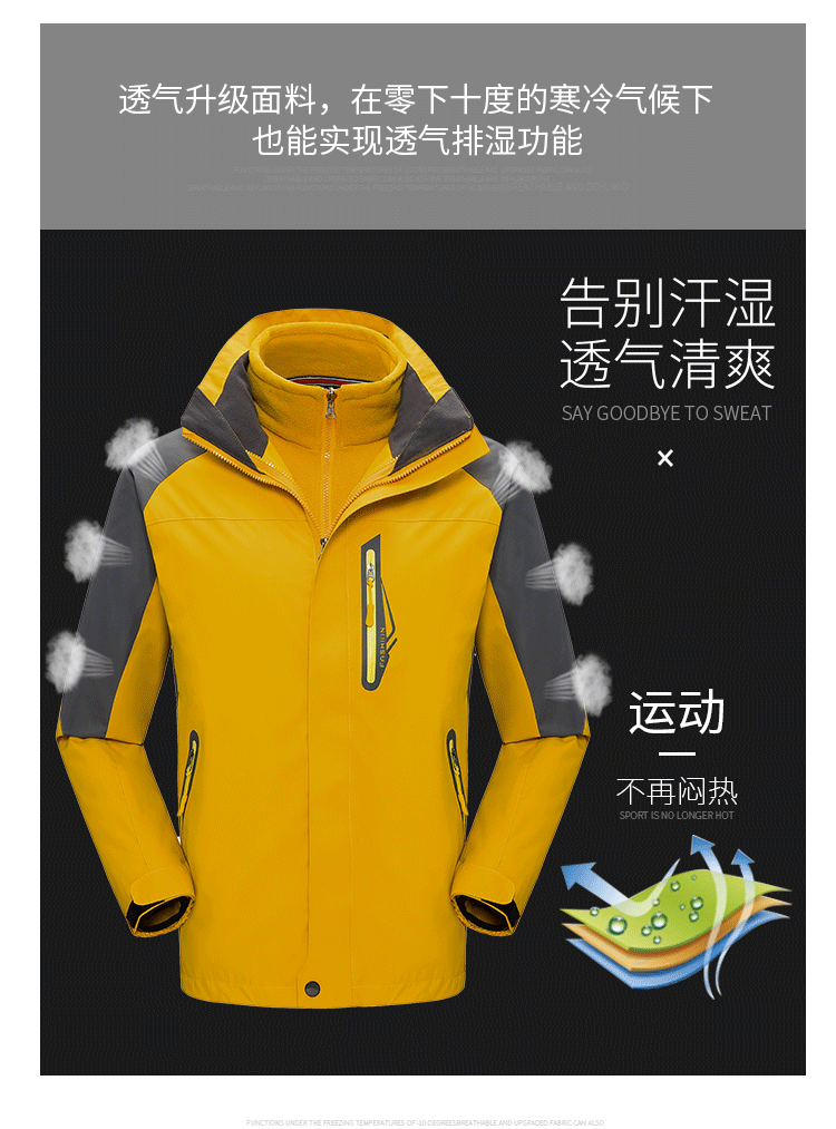 冲锋衣定制工作服男女三合一可拆卸加绒加厚冬外套防风户外登山服(图6)