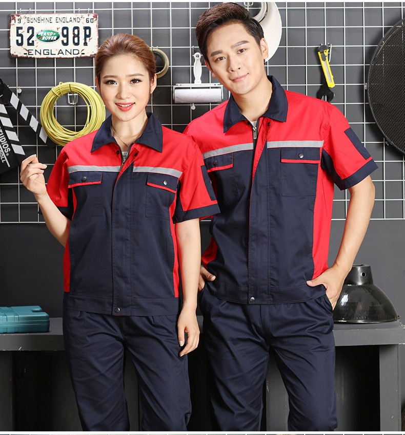 夏季长袖工作服套装男 薄款按扣夏装厂服工程服 汽修服 薄款上衣(图14)