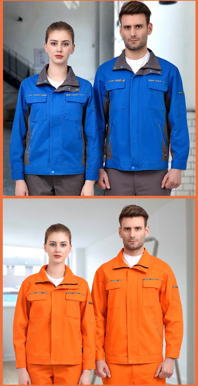 春秋纯棉长袖工作服套装男 耐磨劳保服反光条机修汽修电焊服上衣(图6)