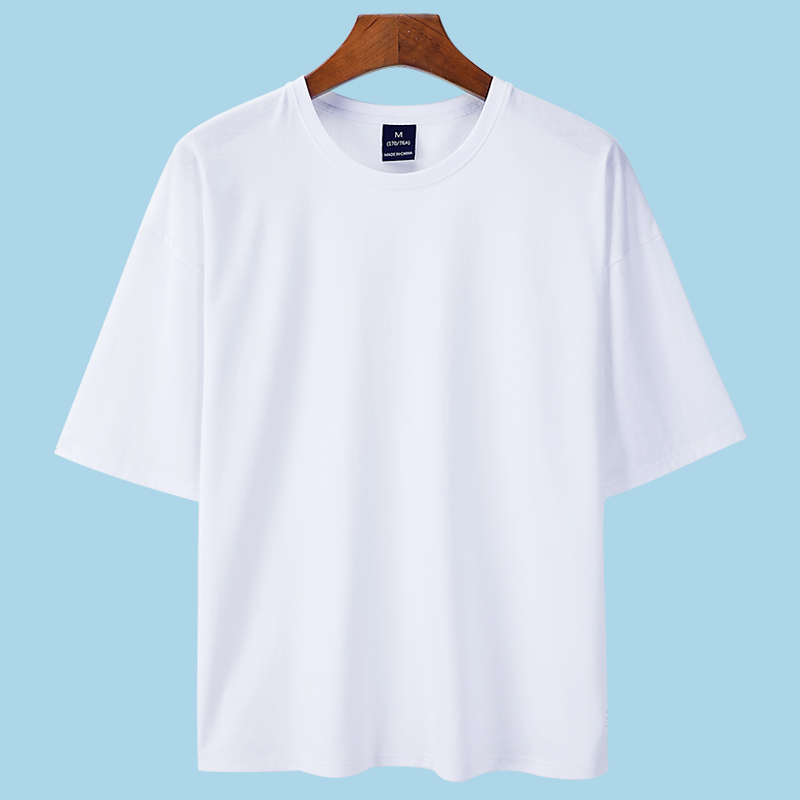 短袖t恤男中袖五分袖5分袖半袖半截袖潮流宽松学生白色纯棉夏装丅(图18)
