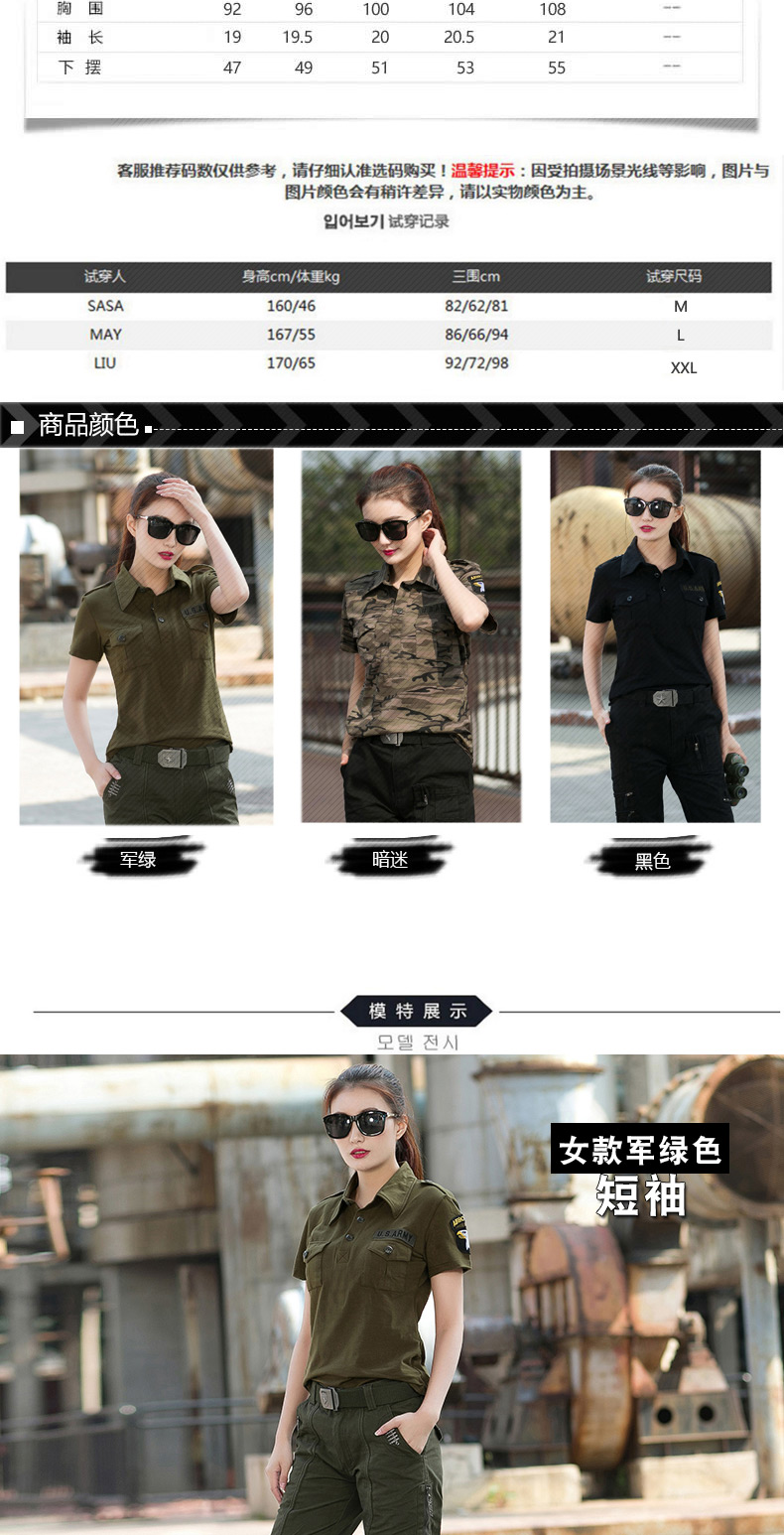 夏季迷彩短袖女显瘦上衣新款修身翻领t恤水兵舞服宽松军迷军装男(图5)