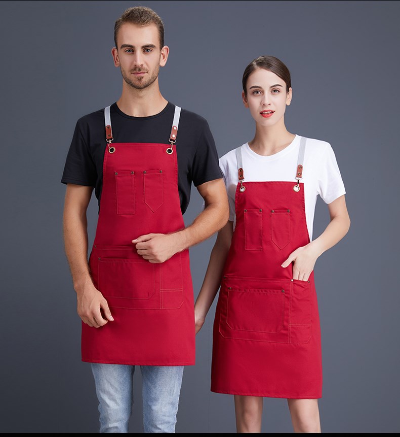 帆布牛仔围裙 韩版工作服厨房女定制logo定做网咖花店咖啡店印字(图14)