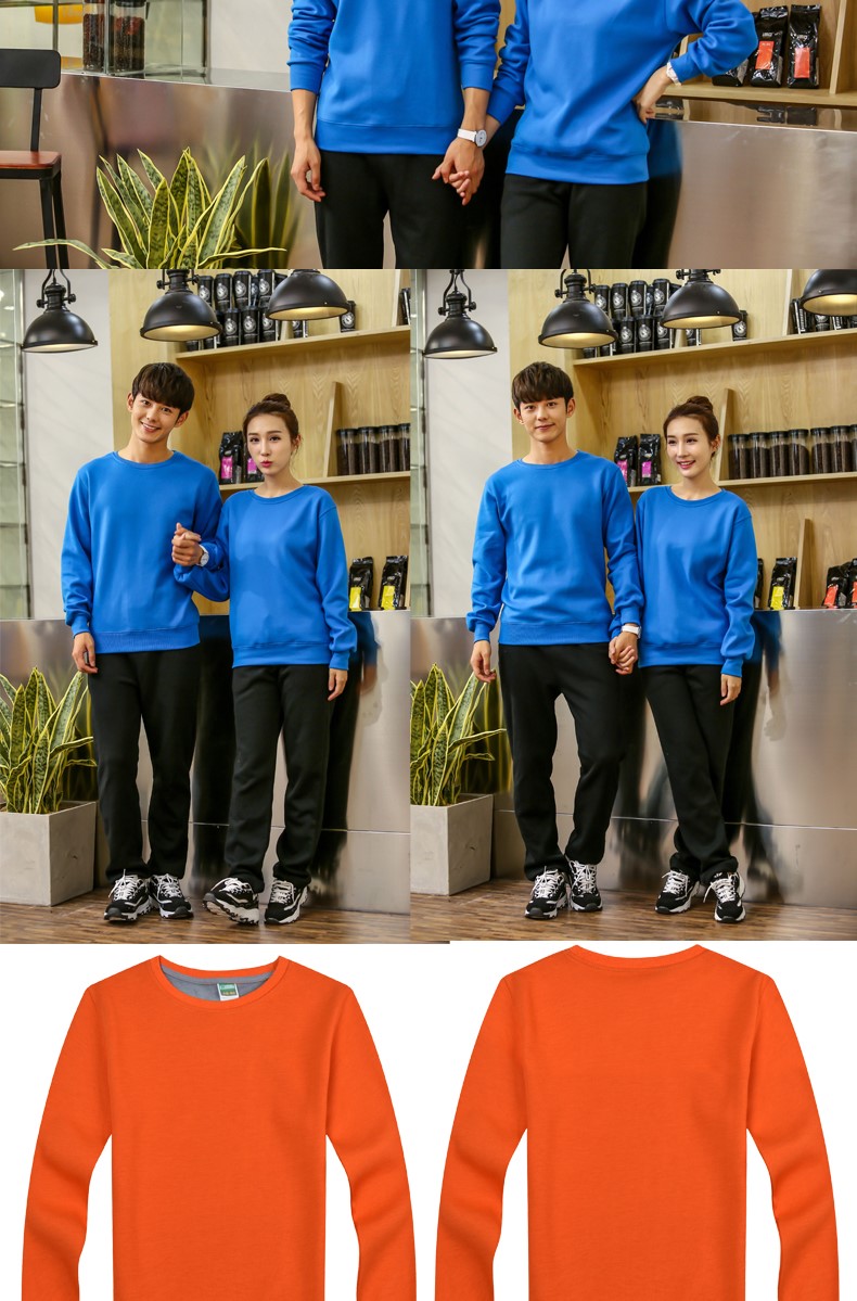 圆领纯色T恤加绒卫衣团体工作服diy快餐厅超市卖场工作服可印logo(图11)