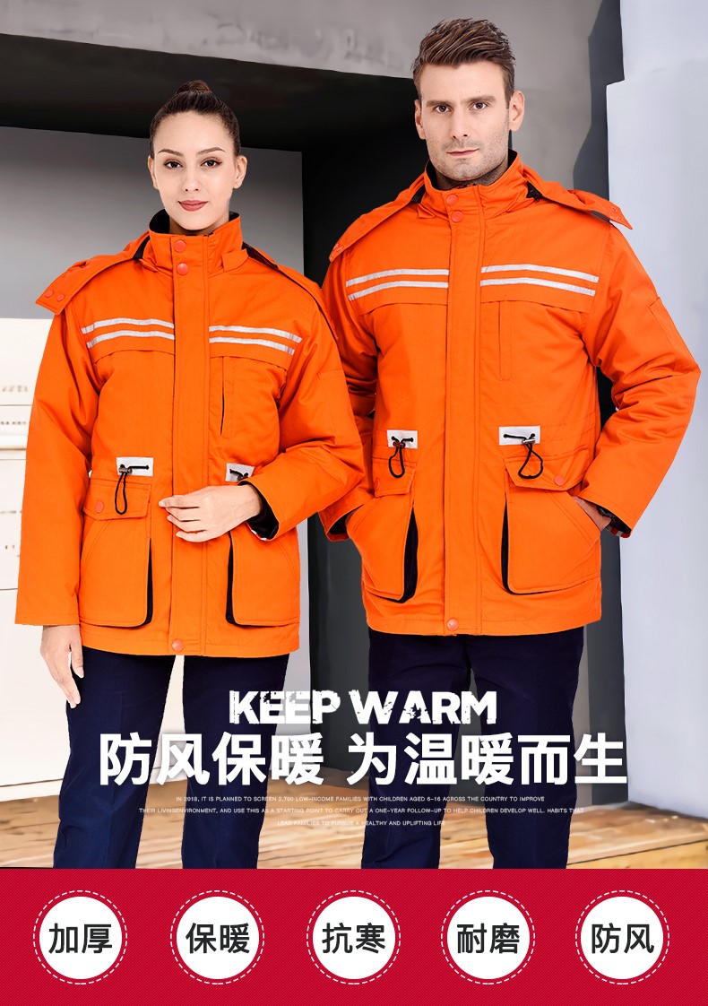 冬季工作服棉衣男加厚反光条劳保服羽绒棉袄耐磨大口袋防寒服冬装(图2)