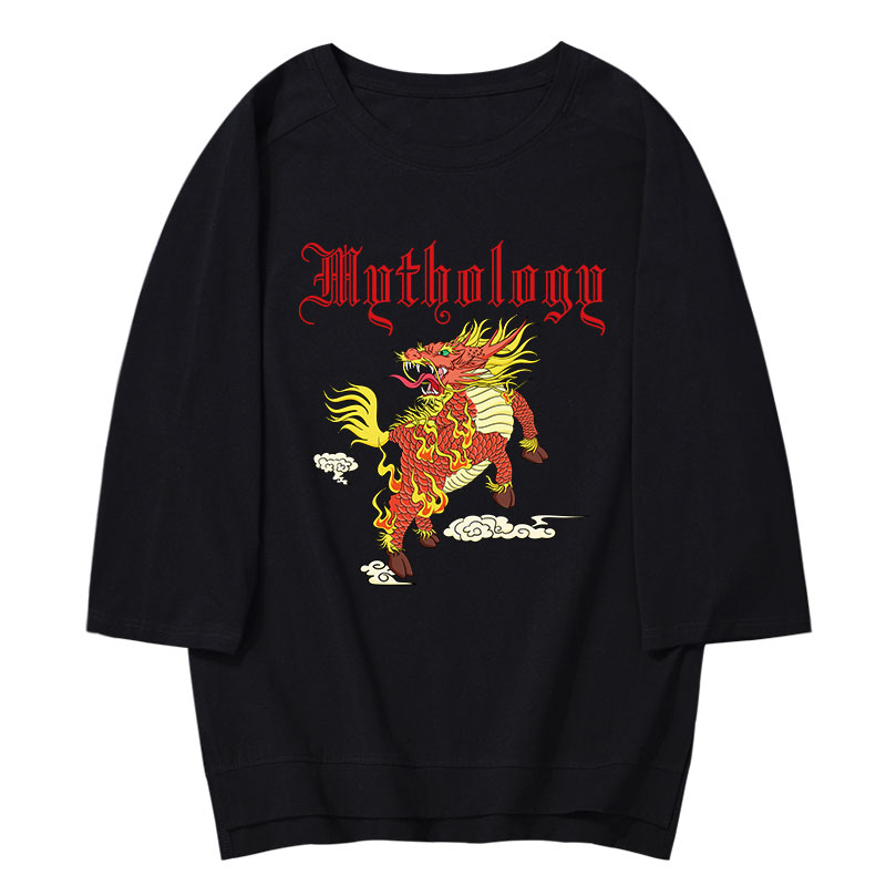 七分袖男韩版潮流 学生宽松bf风中袖t恤青年肥仔个性大码夏季短袖(图9)