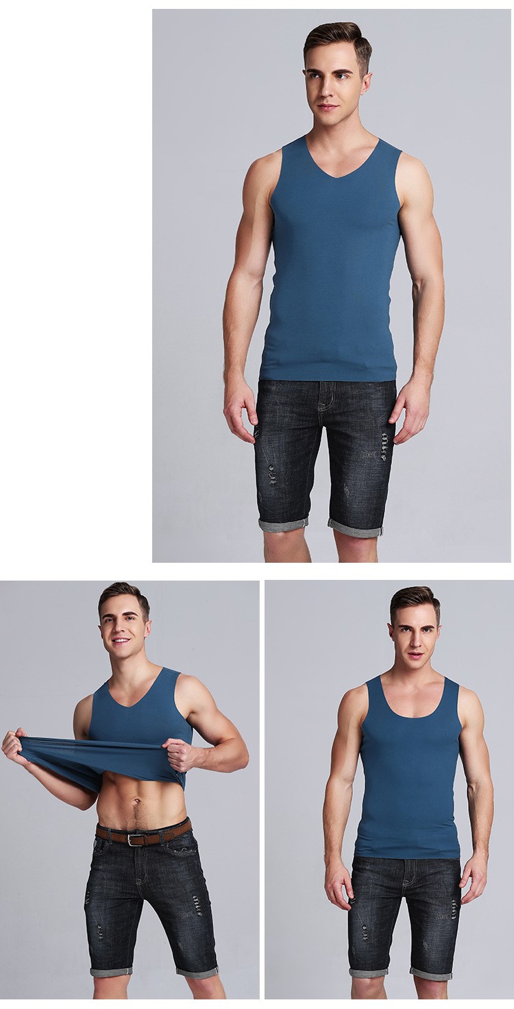 1575179552403355.jpg 夏季无痕背心无袖坎肩t恤跨栏v领潮男马甲 薄款紧身打底宽肩运动(图9)