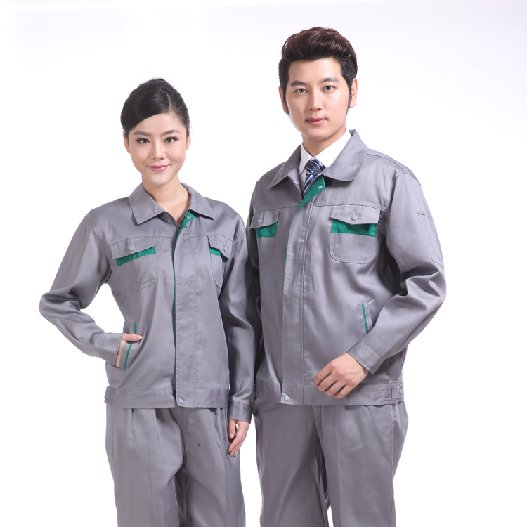 浅灰拼色工作服厂服 春季施工工程服长袖套装 工厂工人用劳保服(图6)