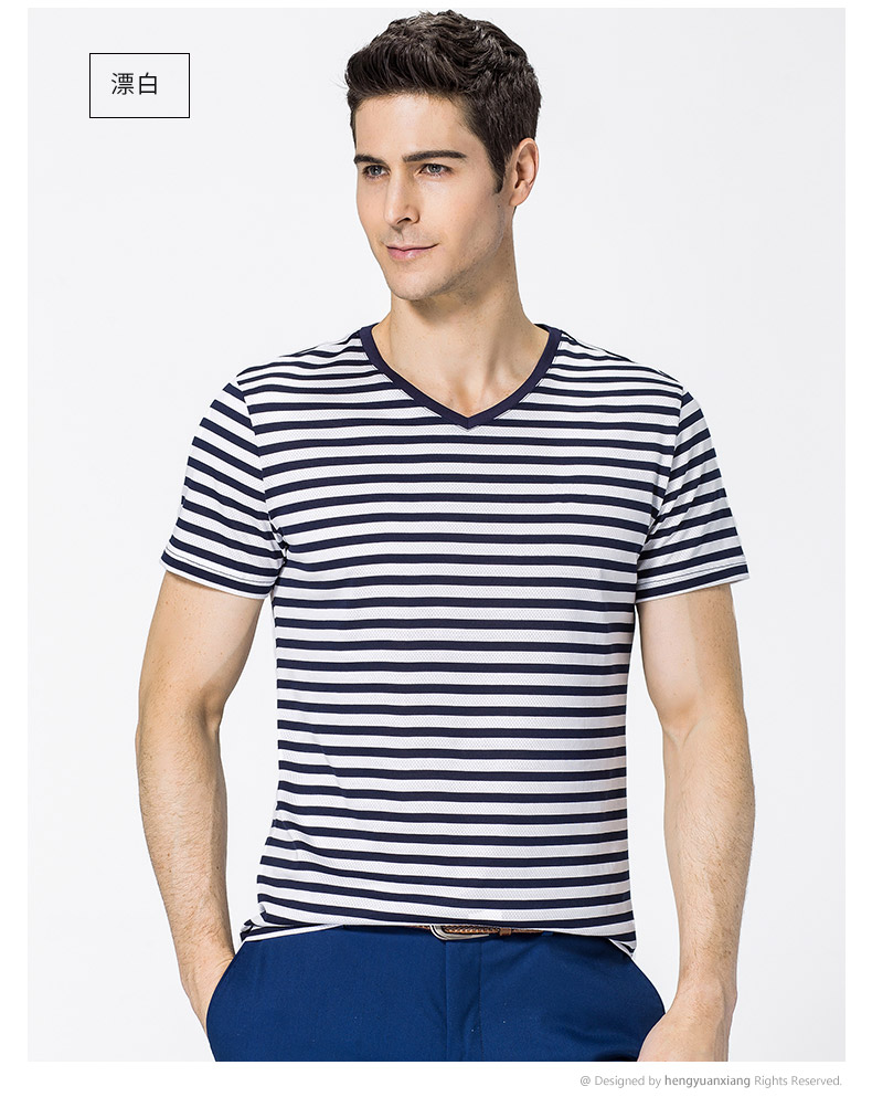 t恤男短袖V领条纹体恤新款夏季中年半袖男休闲爸爸装打底衫(图9)
