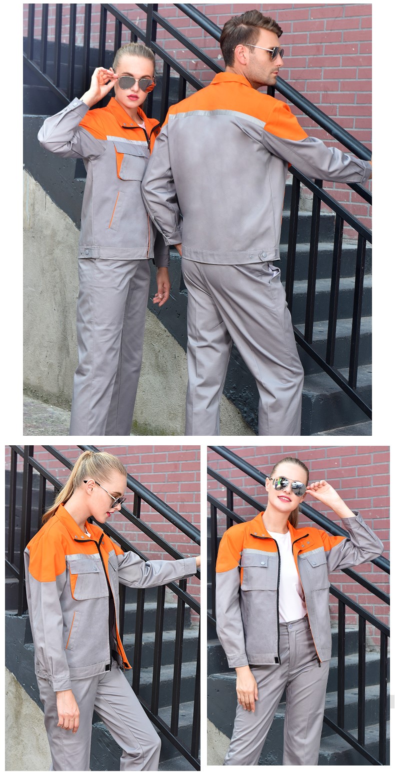 反光条长袖工作服套装男 春秋耐磨工人工厂车间上衣劳保服汽修服(图11)