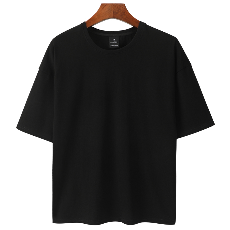 短袖t恤男中袖五分袖5分袖半袖半截袖潮流宽松学生白色纯棉夏装丅(图17)