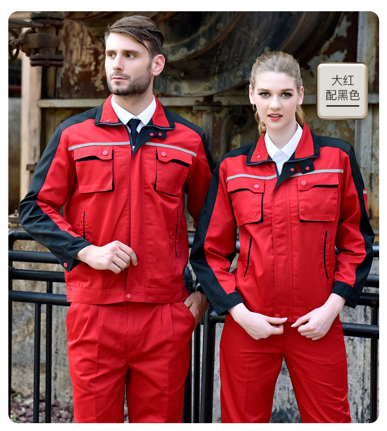 长袖工作服套装男耐磨车间厂服上衣男士反光条劳动劳保服汽修服(图11)