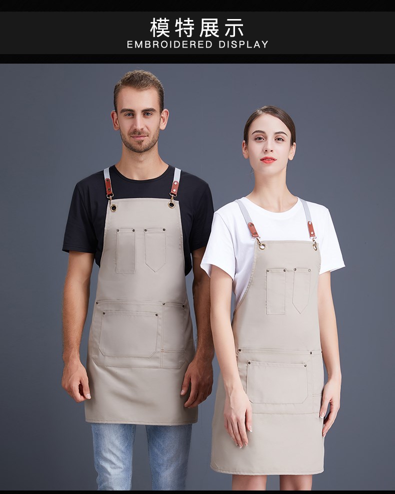 帆布牛仔围裙 韩版工作服厨房女定制logo定做网咖花店咖啡店印字(图10)