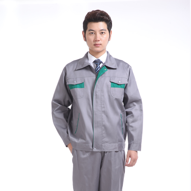 浅灰拼色工作服厂服 春季施工工程服长袖套装 工厂工人用劳保服(图8)