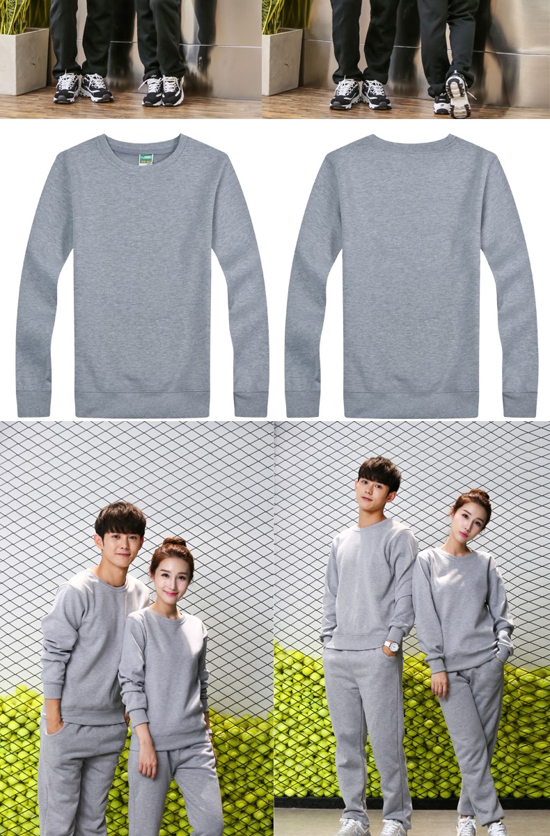 圆领纯色T恤加绒卫衣团体工作服diy快餐厅超市卖场工作服可印logo(图6)