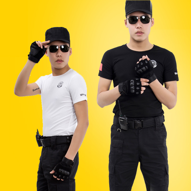 保安作训服短袖T恤纯棉黑色酒店物业保安圆领T恤衫工作制服可定制(图21)