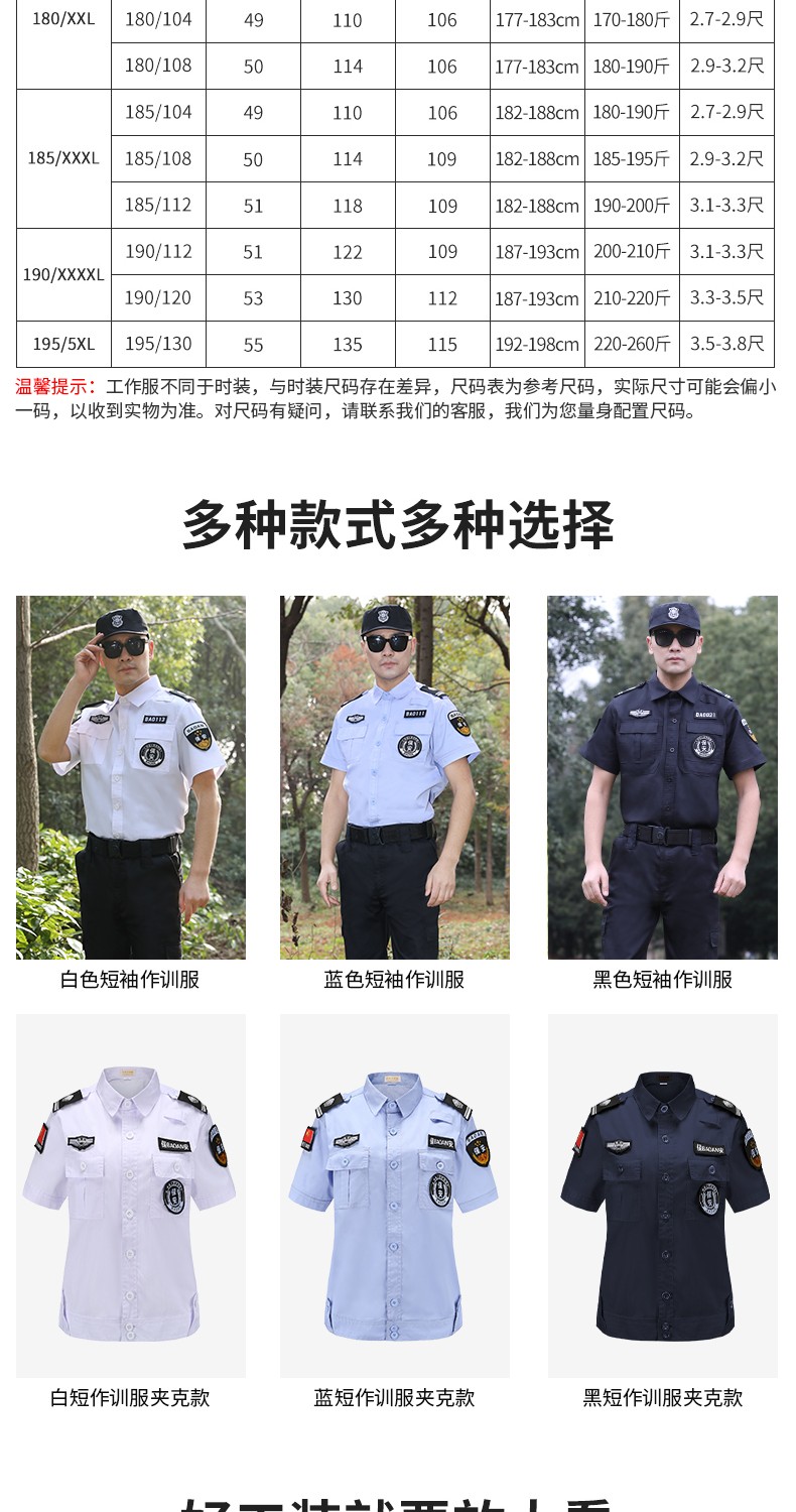保安夏季短袖工作服套装蓝色男女夏装半袖夹克制服白色保安作训服(图8)