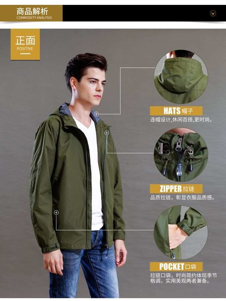 秋装男连帽风衣公司定制logo印字图片冲锋衣外套户外防风雨工作服(图4)