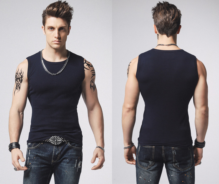 1575180148520304.jpg 男士背心无袖t恤纯棉健身运动紧身打底砍袖宽肩夏季青年修身型(图12)