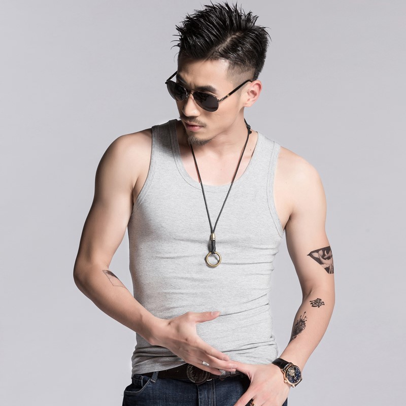 运动背心男潮牌健身坎肩男士修身打底个性潮流夏季纯棉无袖t恤男(图2)