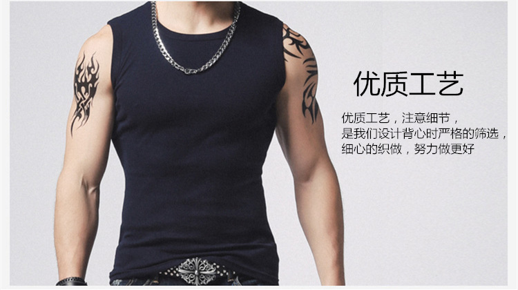 1575180147521135.jpg 男士背心无袖t恤纯棉健身运动紧身打底砍袖宽肩夏季青年修身型(图4)