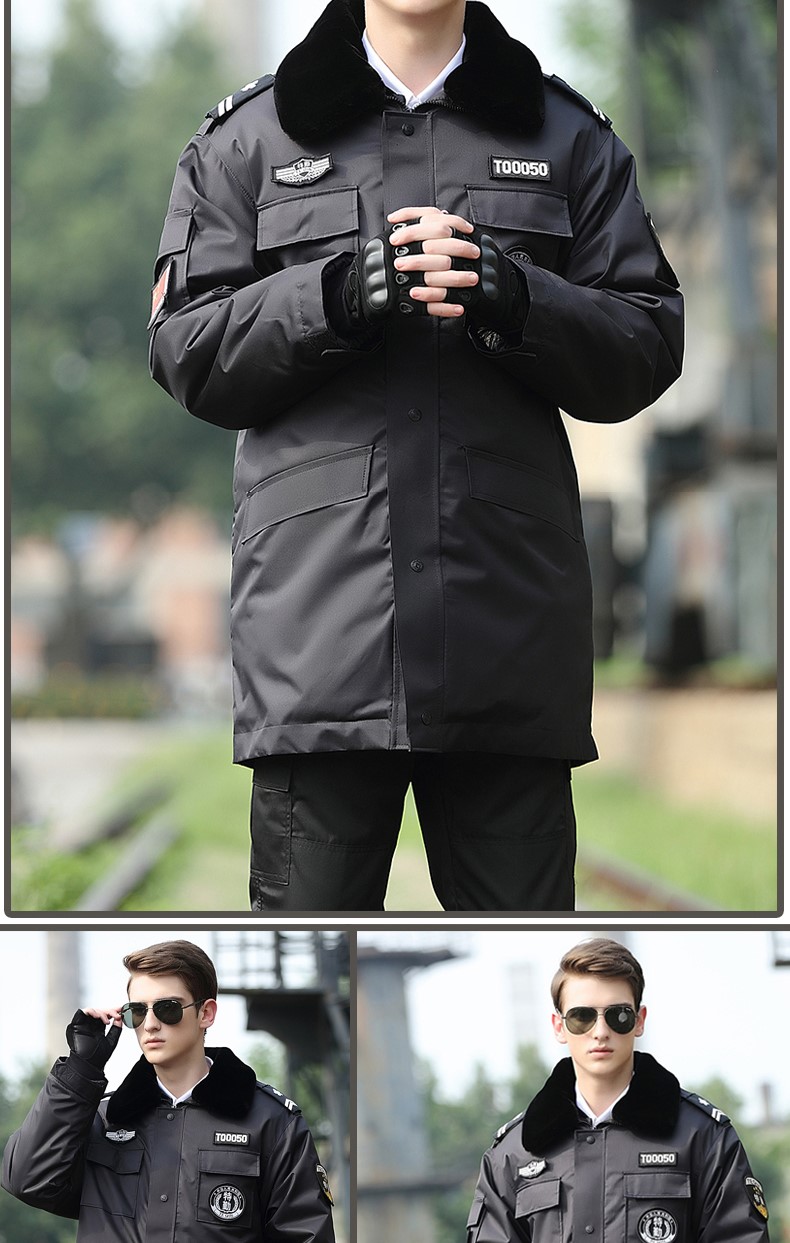 保安大衣男冬季制服棉服黑色作训服冬装套装女耐磨定制工作服棉衣(图13)