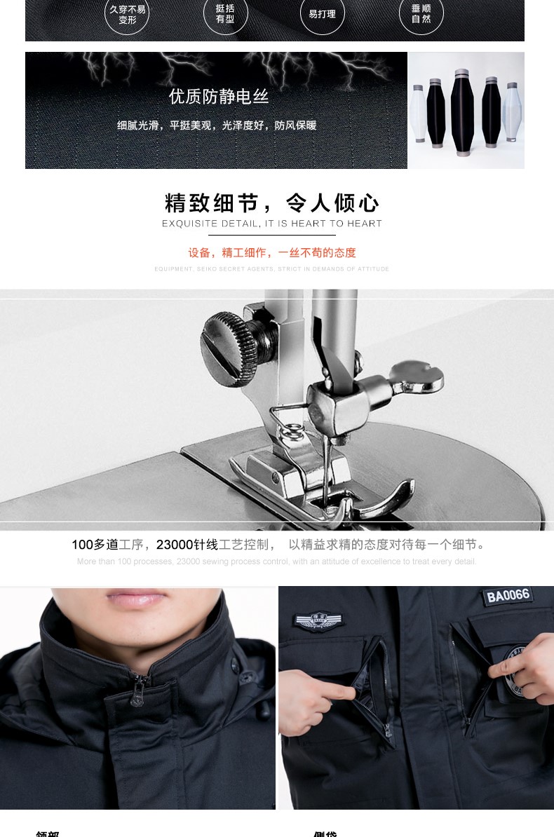 保安作训工作服套装男春秋冬季服装黑色加厚特训棉大衣棉服冬装男(图2)