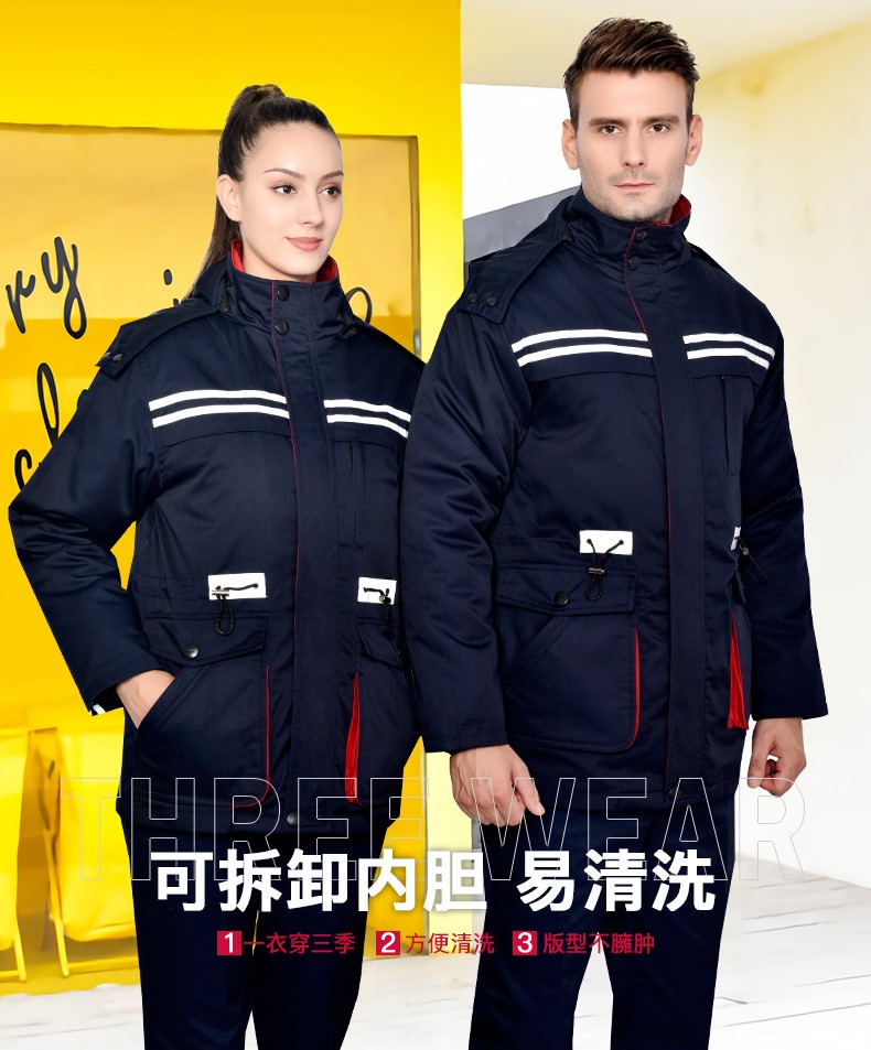 冬季工作服棉衣男加厚反光条劳保服羽绒棉袄耐磨大口袋防寒服冬装(图3)