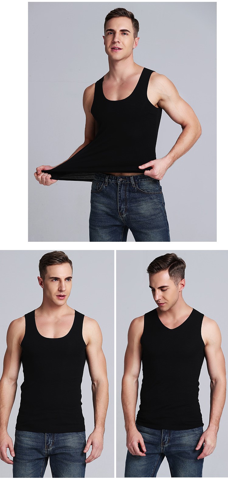 1575179552466388.jpg 夏季无痕背心无袖坎肩t恤跨栏v领潮男马甲 薄款紧身打底宽肩运动(图10)