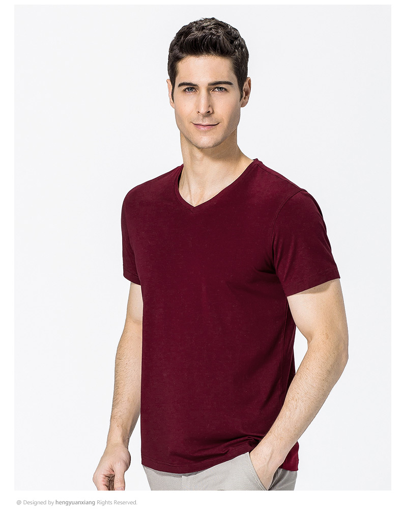 V领短袖t恤男 中青年男士纯色打底衫2019夏季新款半袖体恤(图15)