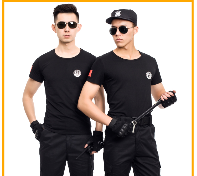 1577433354138382.jpg 夏季保安短袖作训服T恤DIY定制刺绣吸汗工作服户外物业安保服套装(图6)